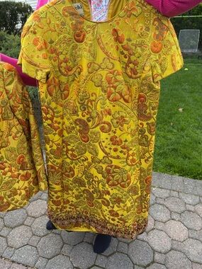 Yellow Paisley VINTAGE Embroidered Shift Dress and jacket